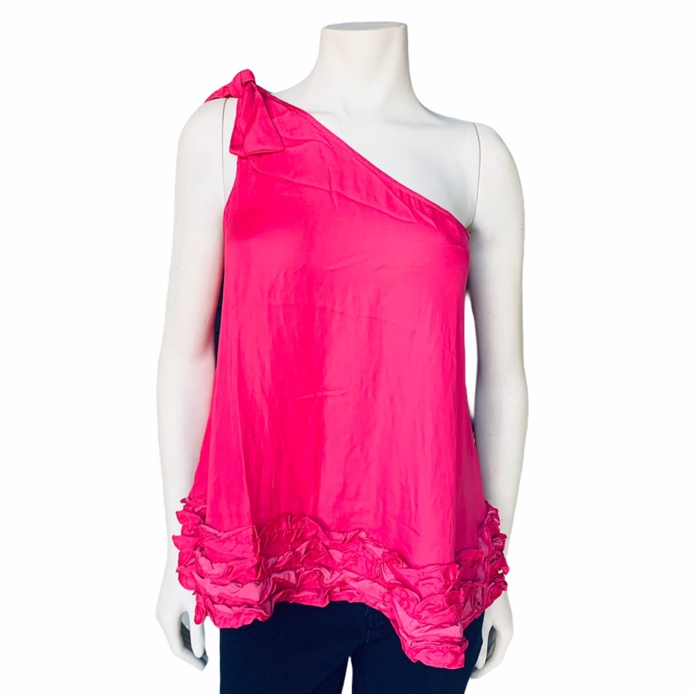 Entro Top Blouse Asymmetrical One Shoulder Ruffle Hem Women’s Top